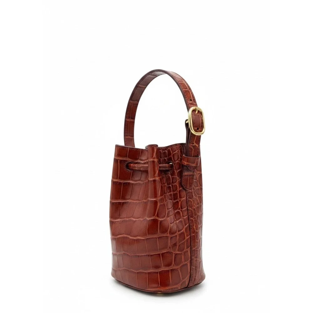 Cuyana Mini Bucket Bag Red Croc Embossed Leather Gold Hardware SAMPLE